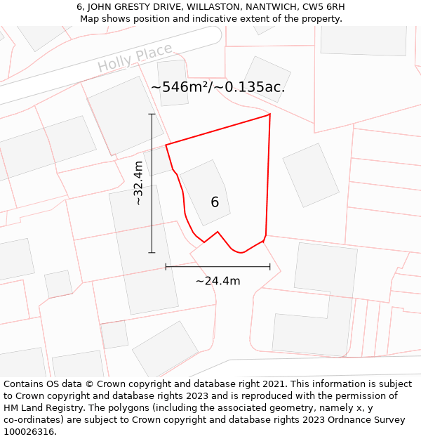 6, JOHN GRESTY DRIVE, WILLASTON, NANTWICH, CW5 6RH: Plot and title map