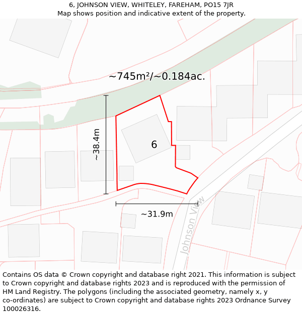 6, JOHNSON VIEW, WHITELEY, FAREHAM, PO15 7JR: Plot and title map