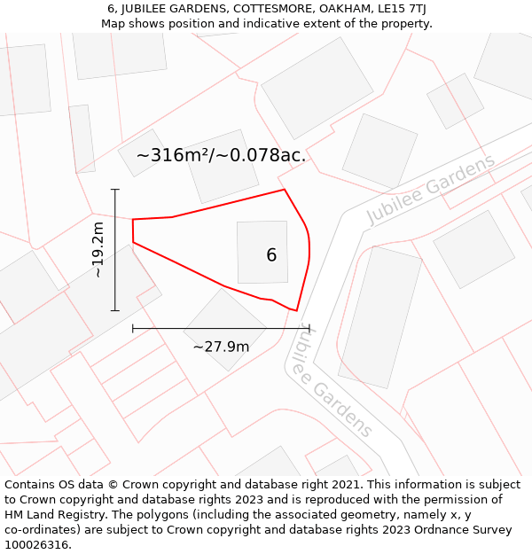 6, JUBILEE GARDENS, COTTESMORE, OAKHAM, LE15 7TJ: Plot and title map