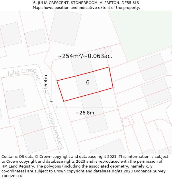 6, JULIA CRESCENT, STONEBROOM, ALFRETON, DE55 6LS: Plot and title map