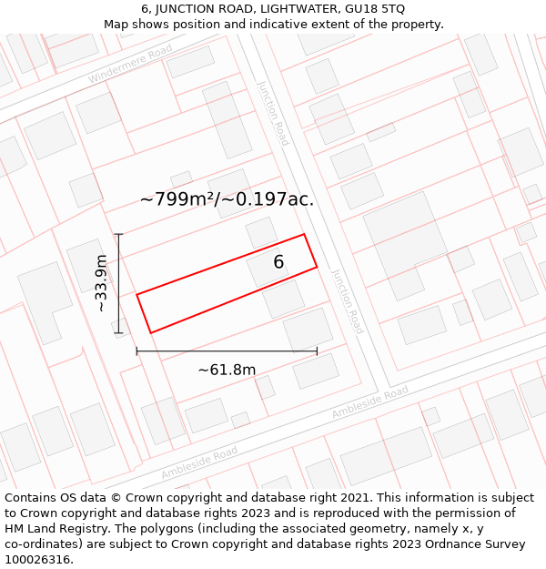 6, JUNCTION ROAD, LIGHTWATER, GU18 5TQ: Plot and title map