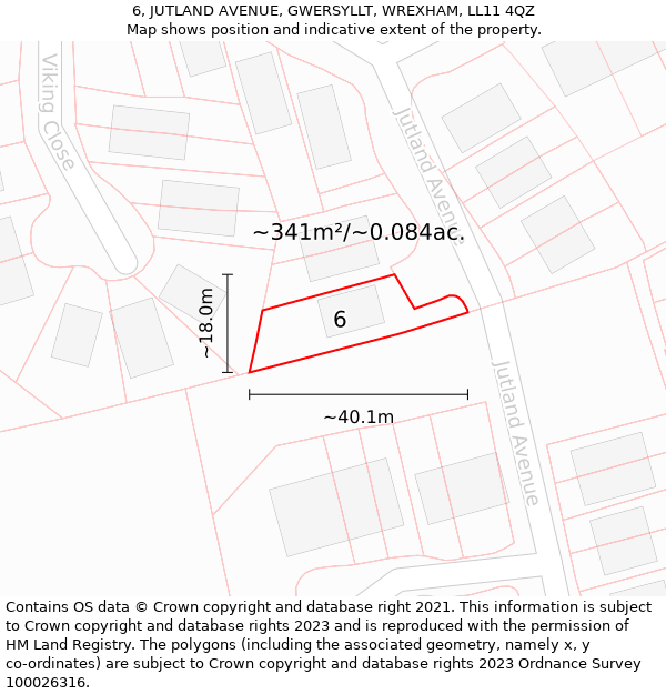 6, JUTLAND AVENUE, GWERSYLLT, WREXHAM, LL11 4QZ: Plot and title map