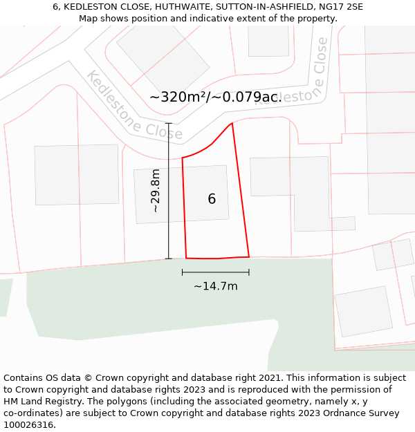 6, KEDLESTON CLOSE, HUTHWAITE, SUTTON-IN-ASHFIELD, NG17 2SE: Plot and title map