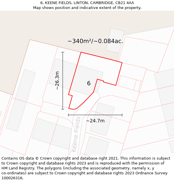 6, KEENE FIELDS, LINTON, CAMBRIDGE, CB21 4AA: Plot and title map