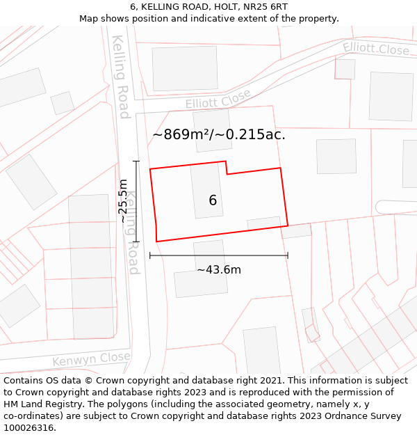 6, KELLING ROAD, HOLT, NR25 6RT: Plot and title map