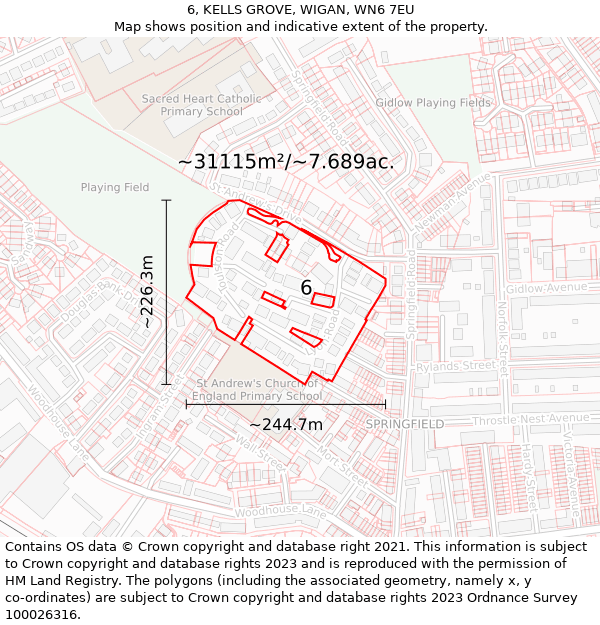 6, KELLS GROVE, WIGAN, WN6 7EU: Plot and title map