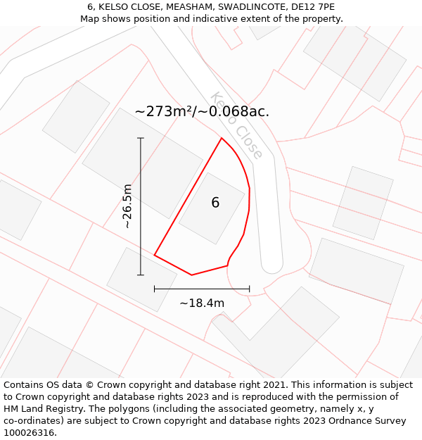 6, KELSO CLOSE, MEASHAM, SWADLINCOTE, DE12 7PE: Plot and title map