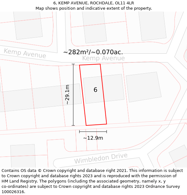 6, KEMP AVENUE, ROCHDALE, OL11 4LR: Plot and title map