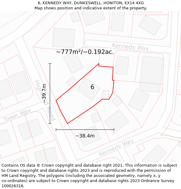 6, KENNEDY WAY, DUNKESWELL, HONITON, EX14 4XG: Plot and title map