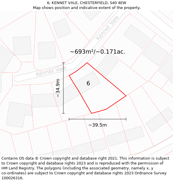 6, KENNET VALE, CHESTERFIELD, S40 4EW: Plot and title map