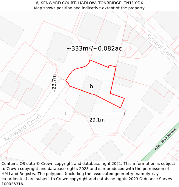 6, KENWARD COURT, HADLOW, TONBRIDGE, TN11 0DX: Plot and title map