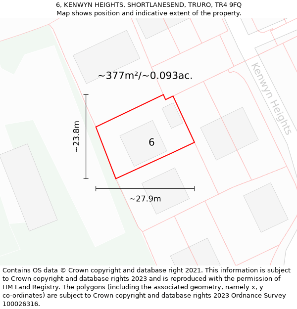 6, KENWYN HEIGHTS, SHORTLANESEND, TRURO, TR4 9FQ: Plot and title map