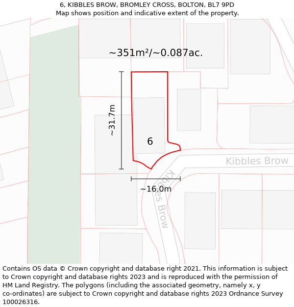 6, KIBBLES BROW, BROMLEY CROSS, BOLTON, BL7 9PD: Plot and title map