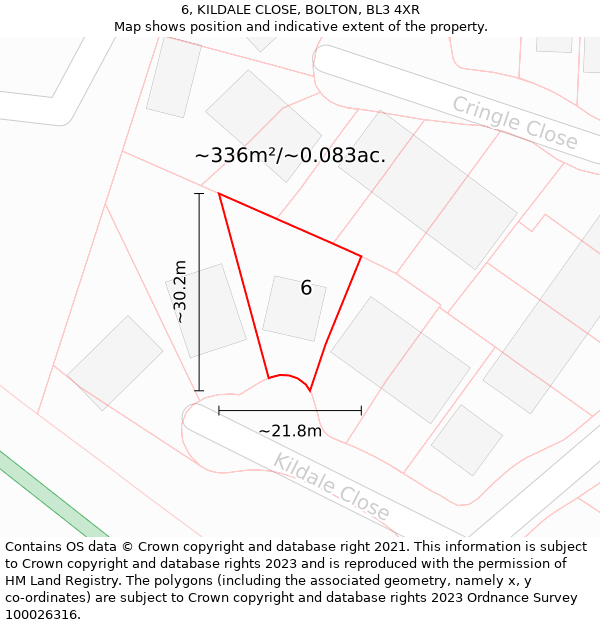 6, KILDALE CLOSE, BOLTON, BL3 4XR: Plot and title map