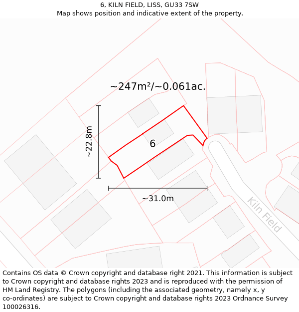 6, KILN FIELD, LISS, GU33 7SW: Plot and title map