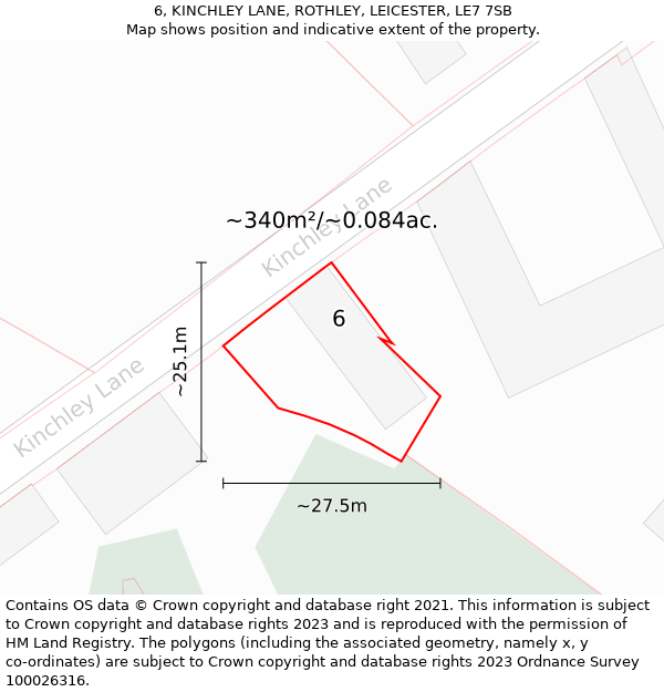 6, KINCHLEY LANE, ROTHLEY, LEICESTER, LE7 7SB: Plot and title map