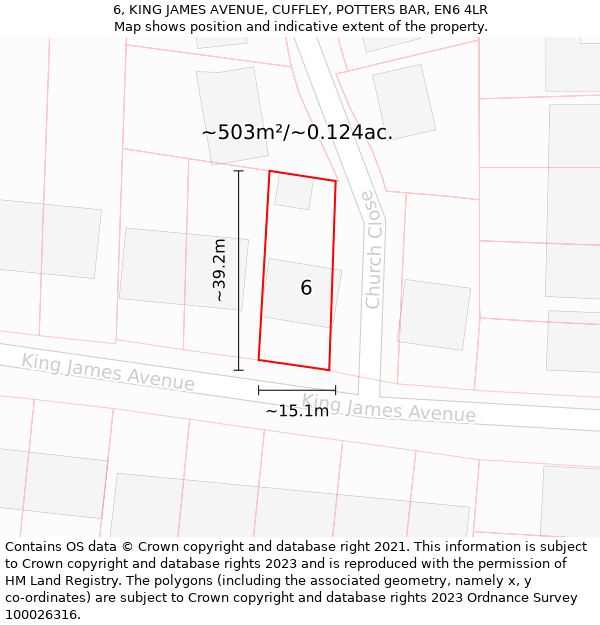 6, KING JAMES AVENUE, CUFFLEY, POTTERS BAR, EN6 4LR: Plot and title map