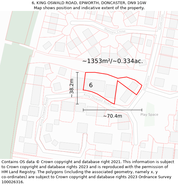 6, KING OSWALD ROAD, EPWORTH, DONCASTER, DN9 1GW: Plot and title map