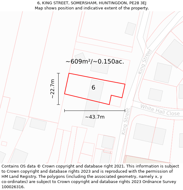 6, KING STREET, SOMERSHAM, HUNTINGDON, PE28 3EJ: Plot and title map