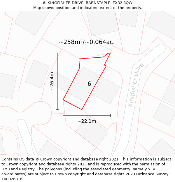 6, KINGFISHER DRIVE, BARNSTAPLE, EX32 8QW: Plot and title map