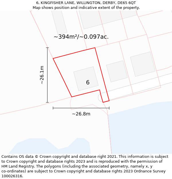 6, KINGFISHER LANE, WILLINGTON, DERBY, DE65 6QT: Plot and title map