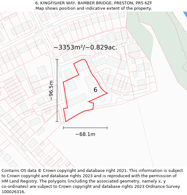 6, KINGFISHER WAY, BAMBER BRIDGE, PRESTON, PR5 6ZF: Plot and title map