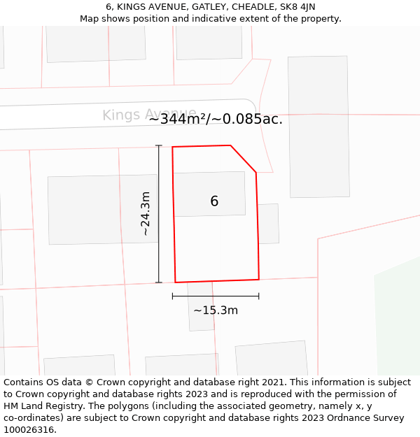 6, KINGS AVENUE, GATLEY, CHEADLE, SK8 4JN: Plot and title map