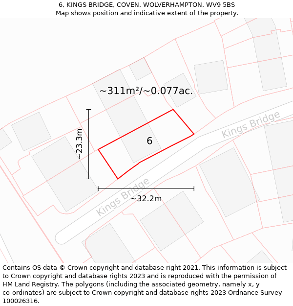 6, KINGS BRIDGE, COVEN, WOLVERHAMPTON, WV9 5BS: Plot and title map