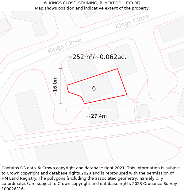 6, KINGS CLOSE, STAINING, BLACKPOOL, FY3 0EJ: Plot and title map
