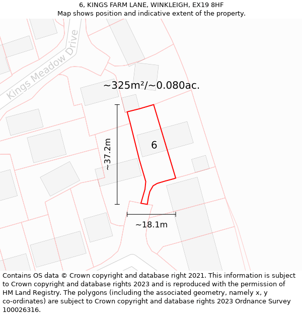 6, KINGS FARM LANE, WINKLEIGH, EX19 8HF: Plot and title map