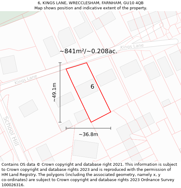 6, KINGS LANE, WRECCLESHAM, FARNHAM, GU10 4QB: Plot and title map