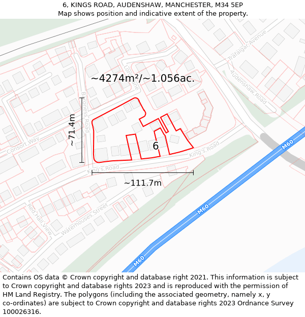 6, KINGS ROAD, AUDENSHAW, MANCHESTER, M34 5EP: Plot and title map