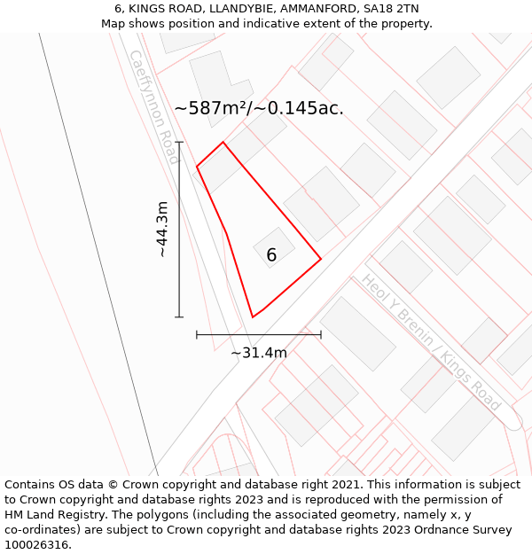 6, KINGS ROAD, LLANDYBIE, AMMANFORD, SA18 2TN: Plot and title map