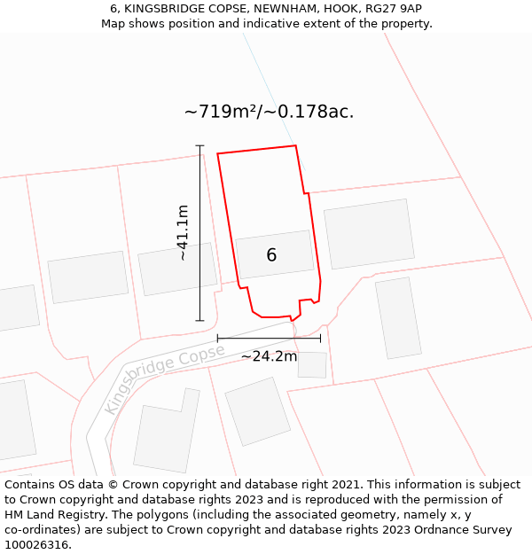 6, KINGSBRIDGE COPSE, NEWNHAM, HOOK, RG27 9AP: Plot and title map