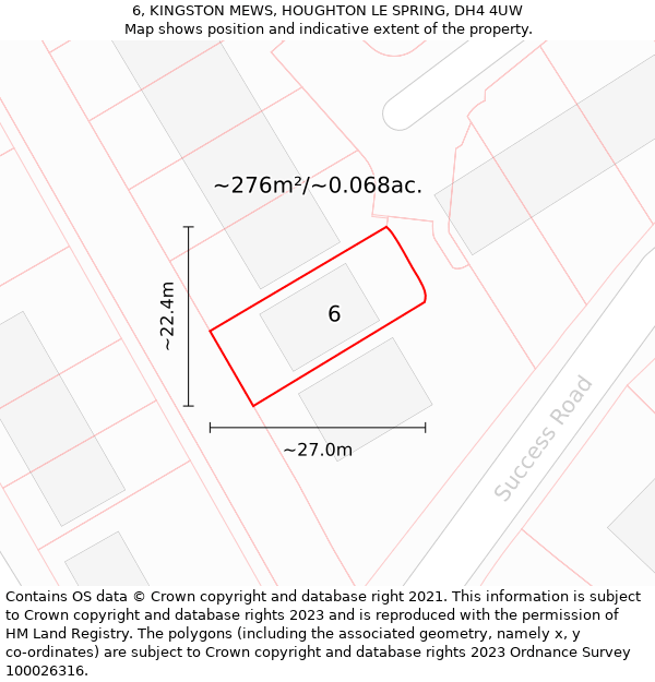 6, KINGSTON MEWS, HOUGHTON LE SPRING, DH4 4UW: Plot and title map