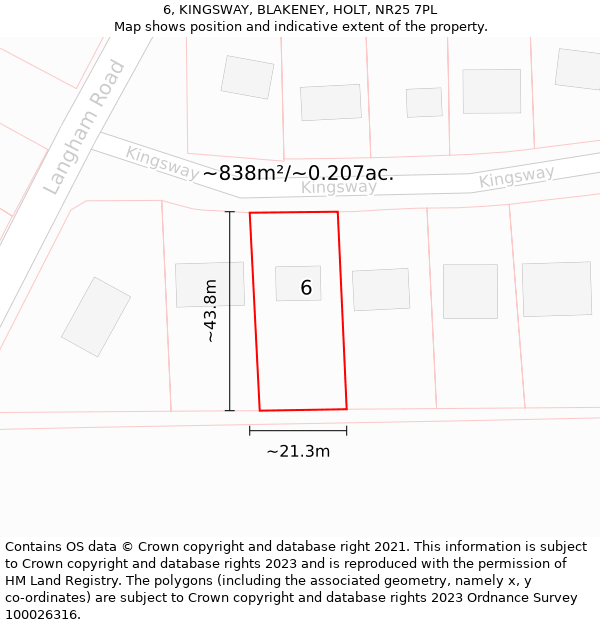 6, KINGSWAY, BLAKENEY, HOLT, NR25 7PL: Plot and title map