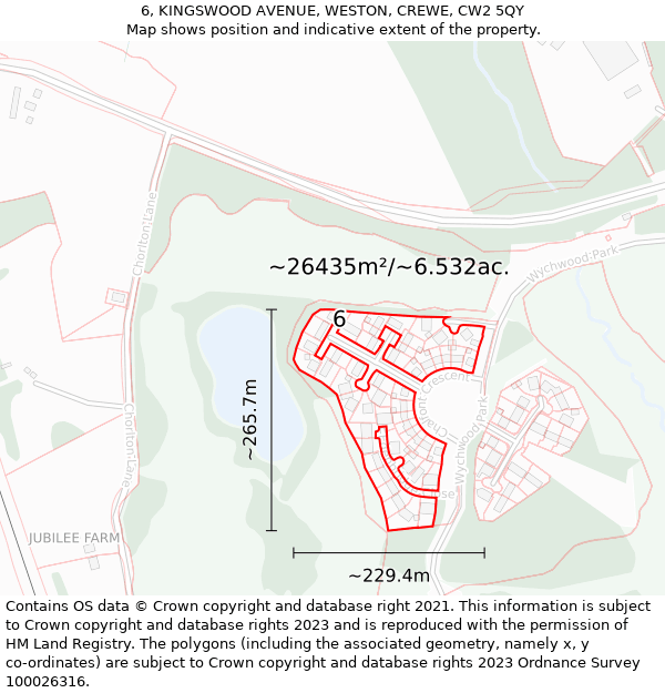 6, KINGSWOOD AVENUE, WESTON, CREWE, CW2 5QY: Plot and title map