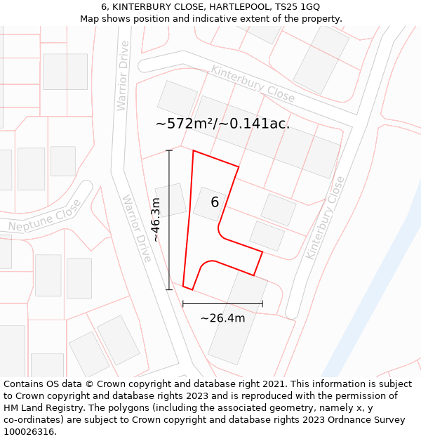 6, KINTERBURY CLOSE, HARTLEPOOL, TS25 1GQ: Plot and title map