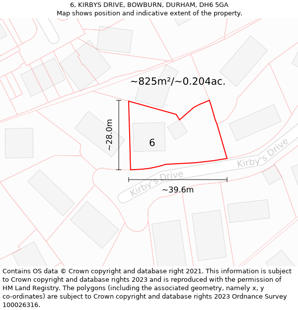 6, KIRBYS DRIVE, BOWBURN, DURHAM, DH6 5GA: Plot and title map