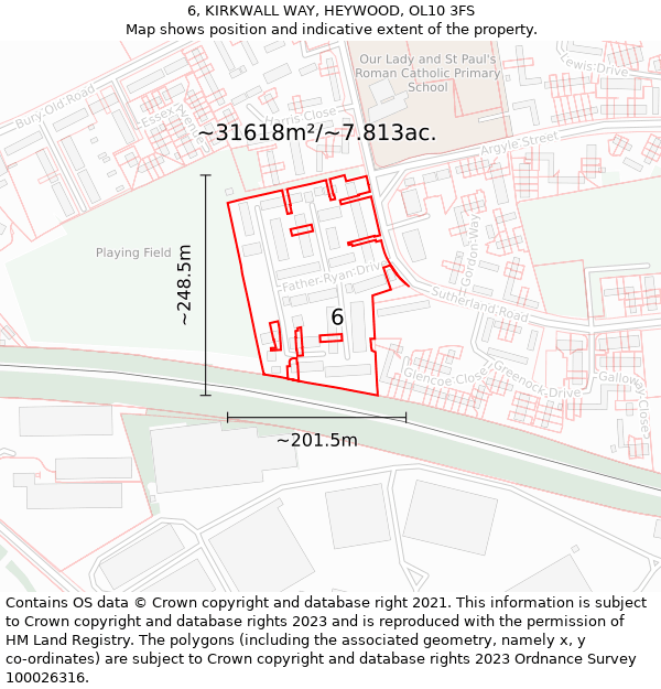 6, KIRKWALL WAY, HEYWOOD, OL10 3FS: Plot and title map