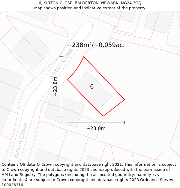 6, KIRTON CLOSE, BALDERTON, NEWARK, NG24 3GQ: Plot and title map