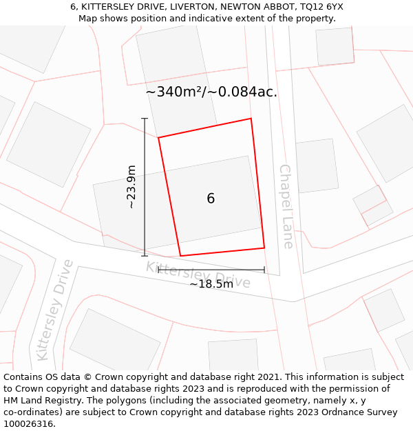 6, KITTERSLEY DRIVE, LIVERTON, NEWTON ABBOT, TQ12 6YX: Plot and title map