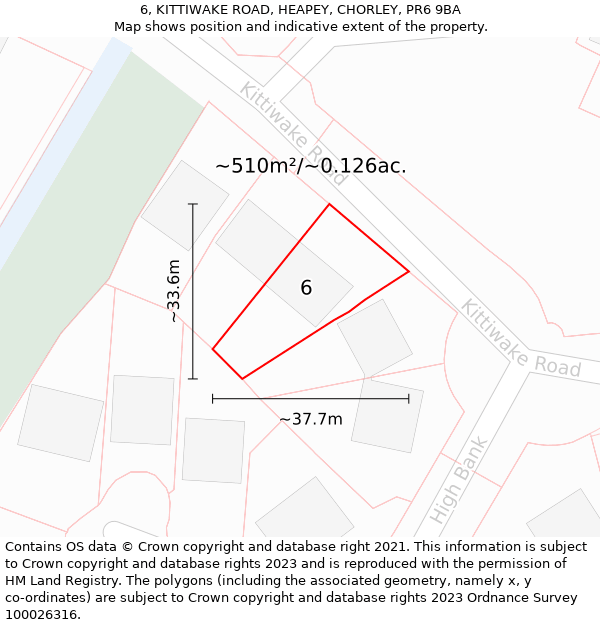 6, KITTIWAKE ROAD, HEAPEY, CHORLEY, PR6 9BA: Plot and title map