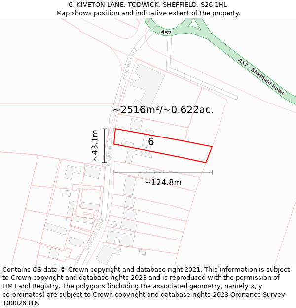 6, KIVETON LANE, TODWICK, SHEFFIELD, S26 1HL: Plot and title map