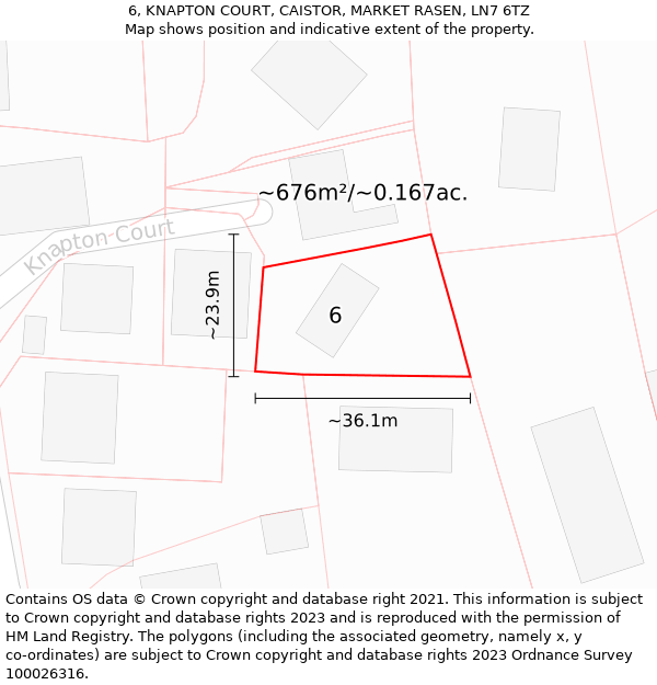 6, KNAPTON COURT, CAISTOR, MARKET RASEN, LN7 6TZ: Plot and title map