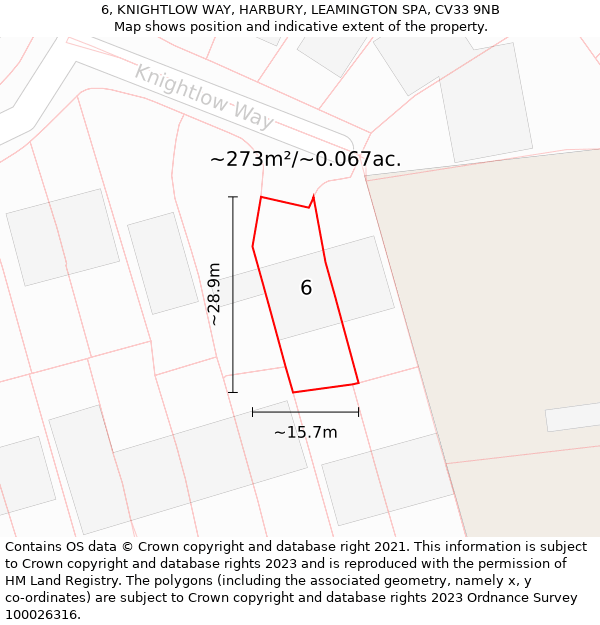 6, KNIGHTLOW WAY, HARBURY, LEAMINGTON SPA, CV33 9NB: Plot and title map
