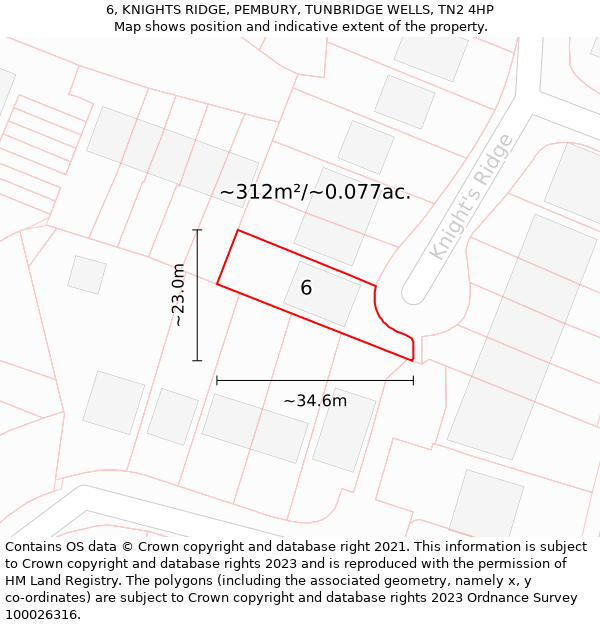 6, KNIGHTS RIDGE, PEMBURY, TUNBRIDGE WELLS, TN2 4HP: Plot and title map