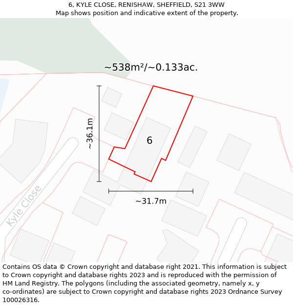 6, KYLE CLOSE, RENISHAW, SHEFFIELD, S21 3WW: Plot and title map