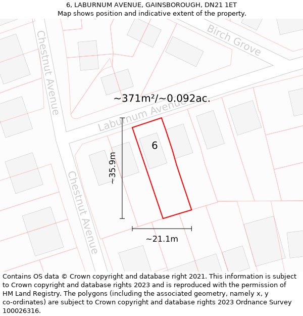 6, LABURNUM AVENUE, GAINSBOROUGH, DN21 1ET: Plot and title map