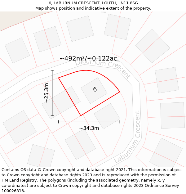 6, LABURNUM CRESCENT, LOUTH, LN11 8SG: Plot and title map